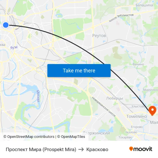 Проспект Мира (Prospekt Mira) to Красково map