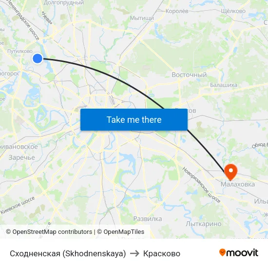 Сходненская (Skhodnenskaya) to Красково map