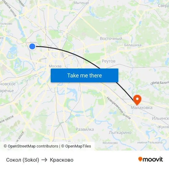 Сокол (Sokol) to Красково map
