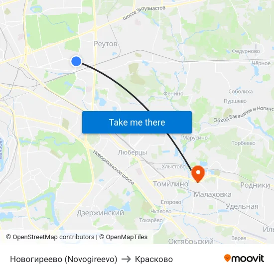 Новогиреево (Novogireevo) to Красково map