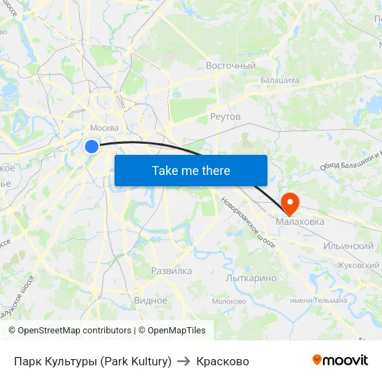 Парк Культуры (Park Kultury) to Красково map