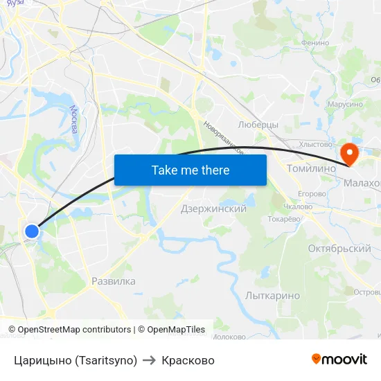 Царицыно (Tsaritsyno) to Красково map
