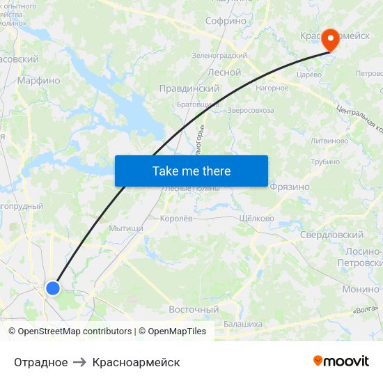 Отрадное to Красноармейск map