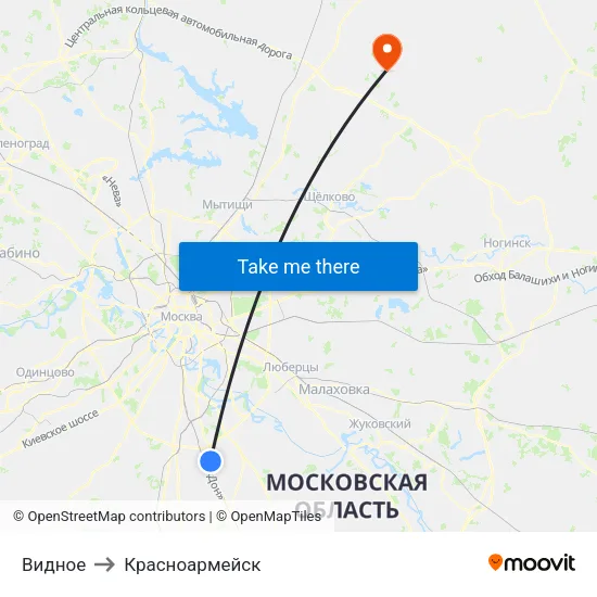 Видное to Красноармейск map
