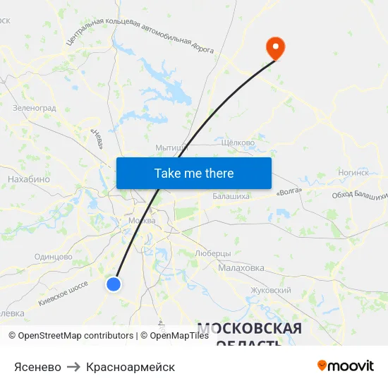 Ясенево to Красноармейск map
