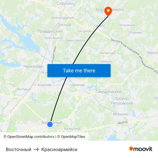 Восточный to Красноармейск map