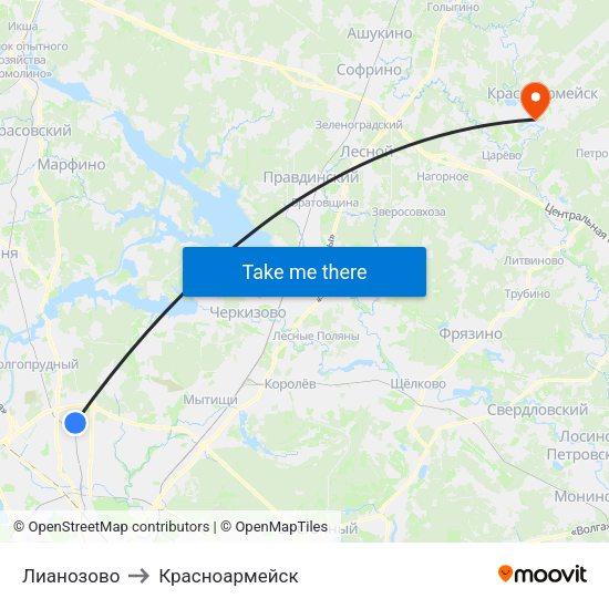 Лианозово to Красноармейск map