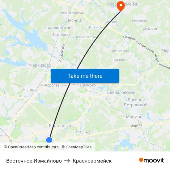 Восточное Измайлово to Красноармейск map
