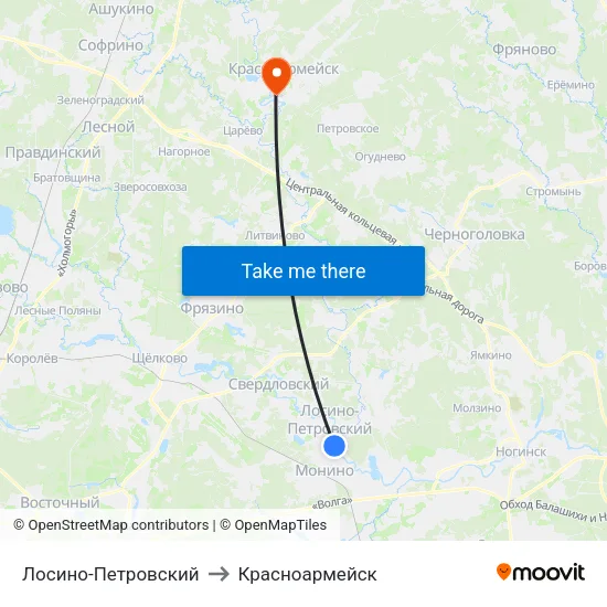 Лосино-Петровский to Красноармейск map