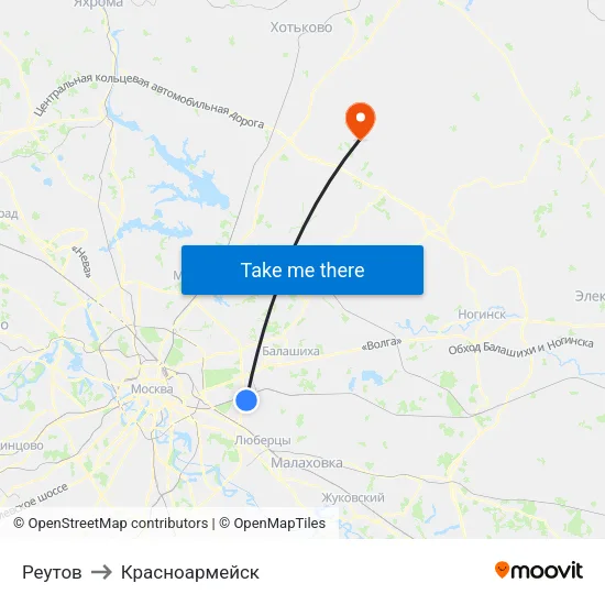 Реутов to Красноармейск map