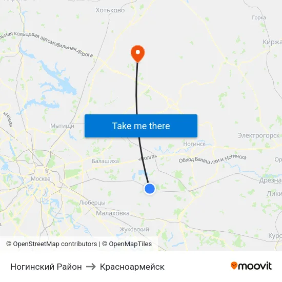 Ногинский Район to Красноармейск map