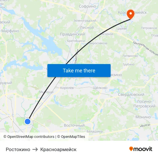 Ростокино to Красноармейск map