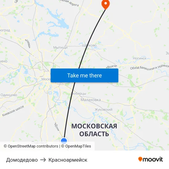 Домодедово to Красноармейск map