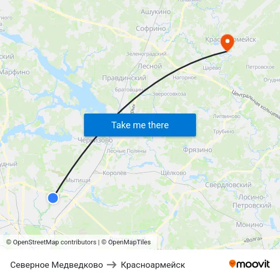 Северное Медведково to Красноармейск map
