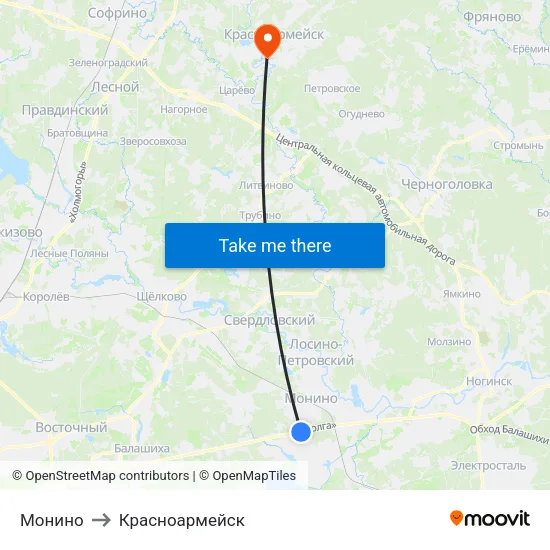 Монино to Красноармейск map