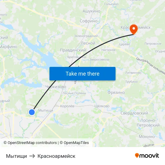 Мытищи to Красноармейск map