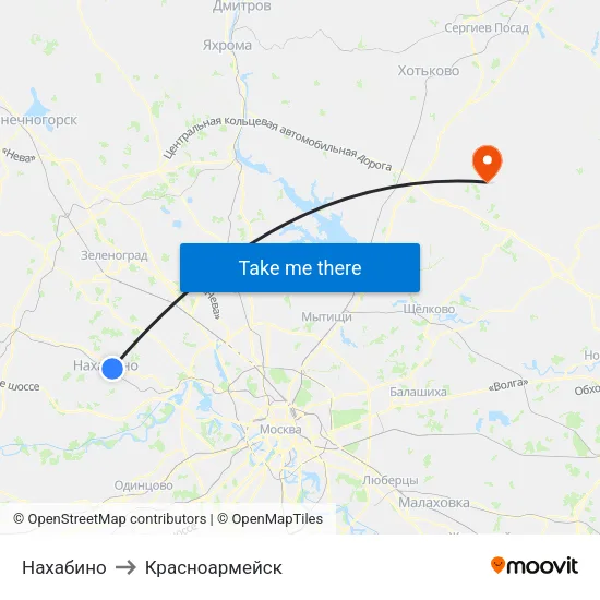 Нахабино to Красноармейск map