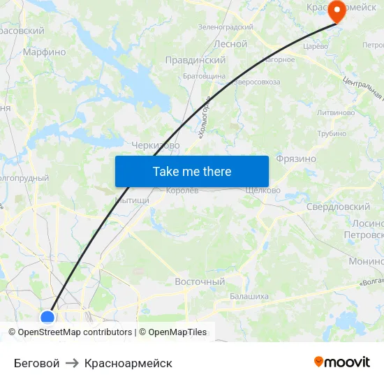 Беговой to Красноармейск map