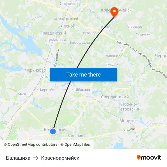 Балашиха to Красноармейск map