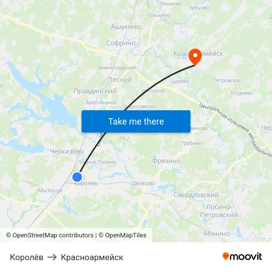 Королёв to Красноармейск map