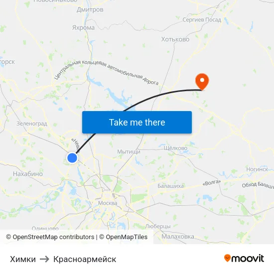 Химки to Красноармейск map