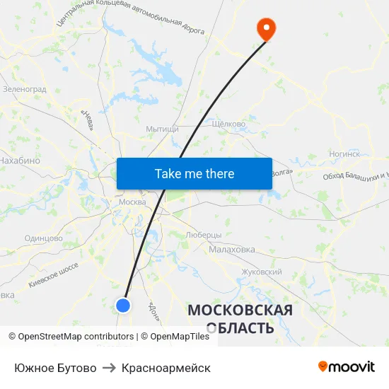 Южное Бутово to Красноармейск map