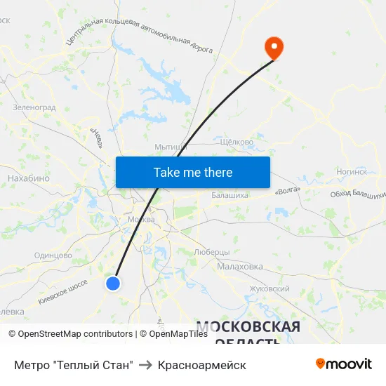Метро "Теплый Стан" to Красноармейск map