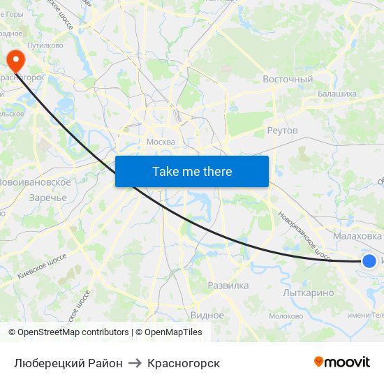 Люберецкий Район to Красногорск map