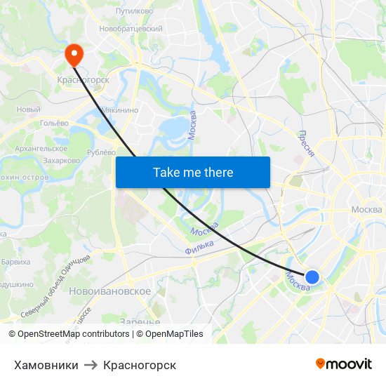Хамовники to Красногорск map