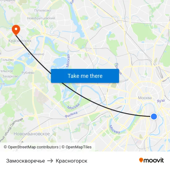 Замоскворечье to Красногорск map