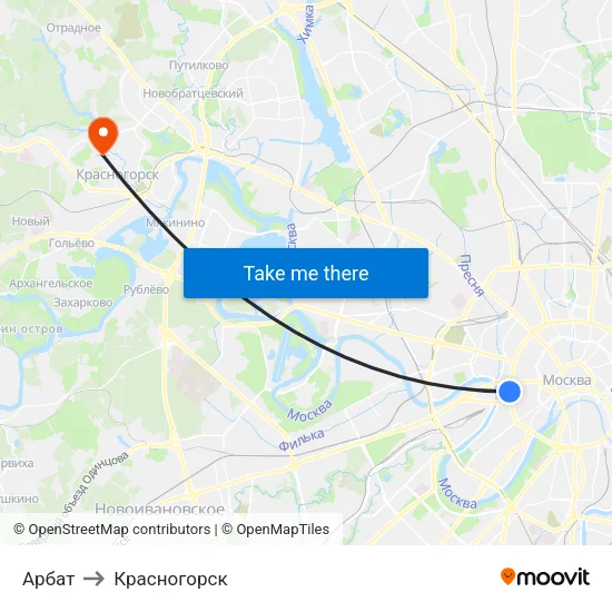 Арбат to Красногорск map