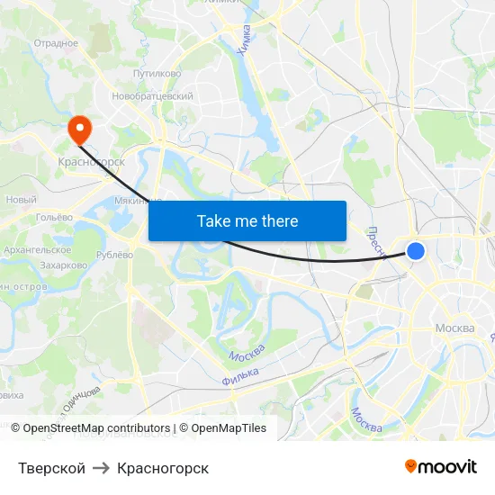 Тверской to Красногорск map
