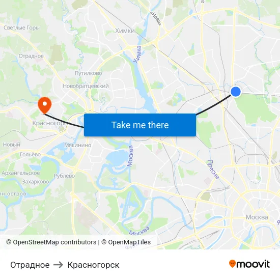 Отрадное to Красногорск map