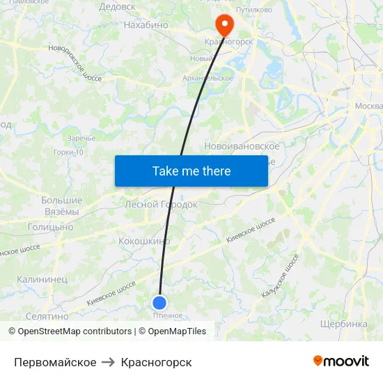 Первомайское to Красногорск map