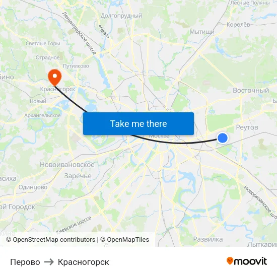 Перово to Красногорск map