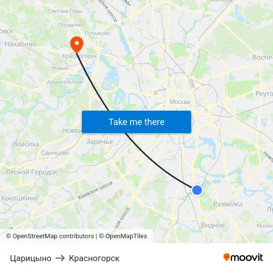Царицыно to Красногорск map