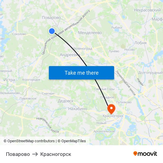 Поварово to Красногорск map