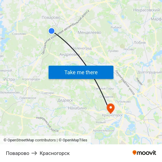 Поварово to Красногорск map
