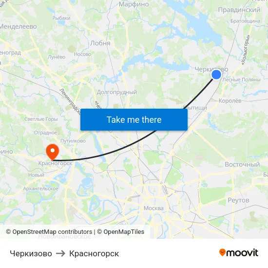 Черкизово to Красногорск map
