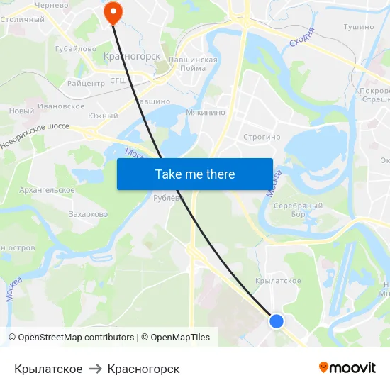 Крылатское to Красногорск map