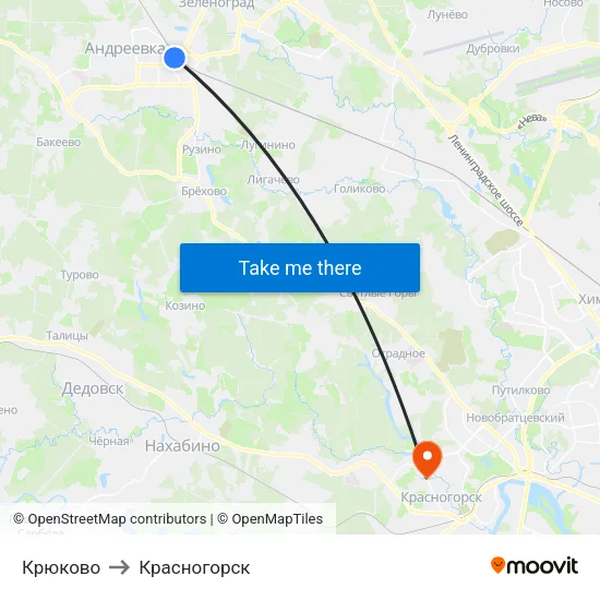 Крюково to Красногорск map