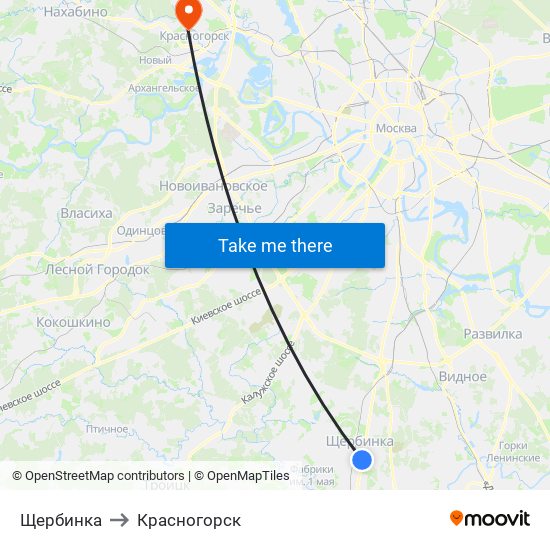 Щербинка to Красногорск map