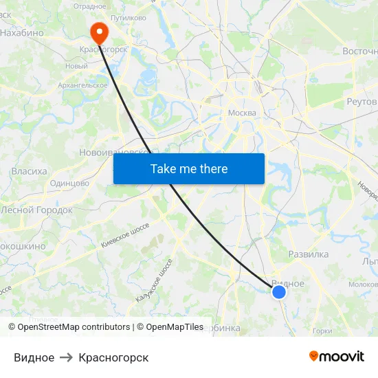 Видное to Красногорск map