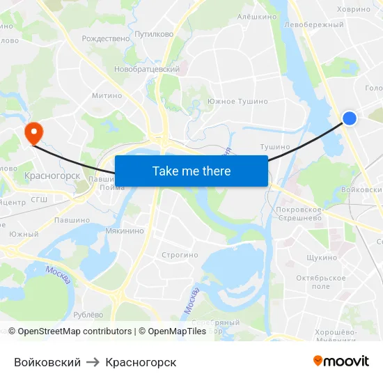 Войковский to Красногорск map