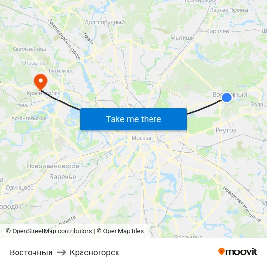 Восточный to Красногорск map