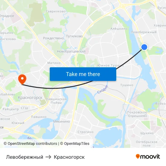 Левобережный to Красногорск map