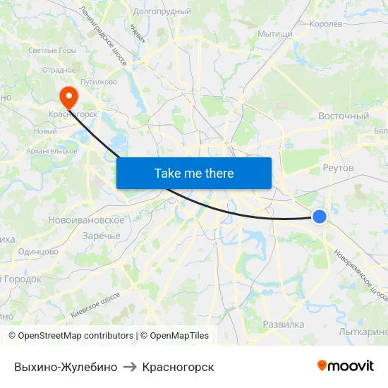 Выхино-Жулебино to Красногорск map