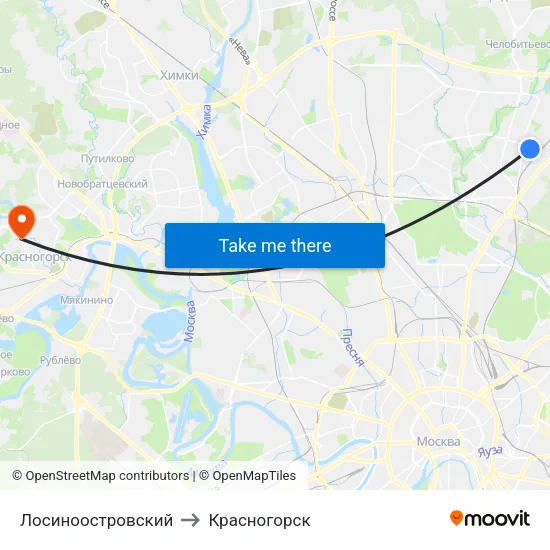 Лосиноостровский to Красногорск map