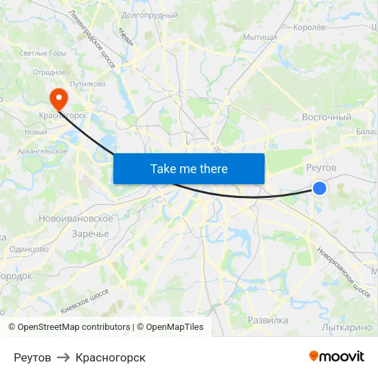 Реутов to Красногорск map