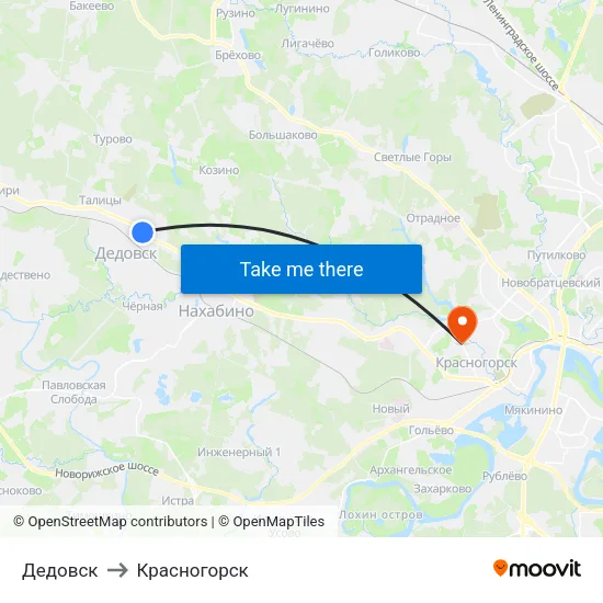 Дедовск to Красногорск map